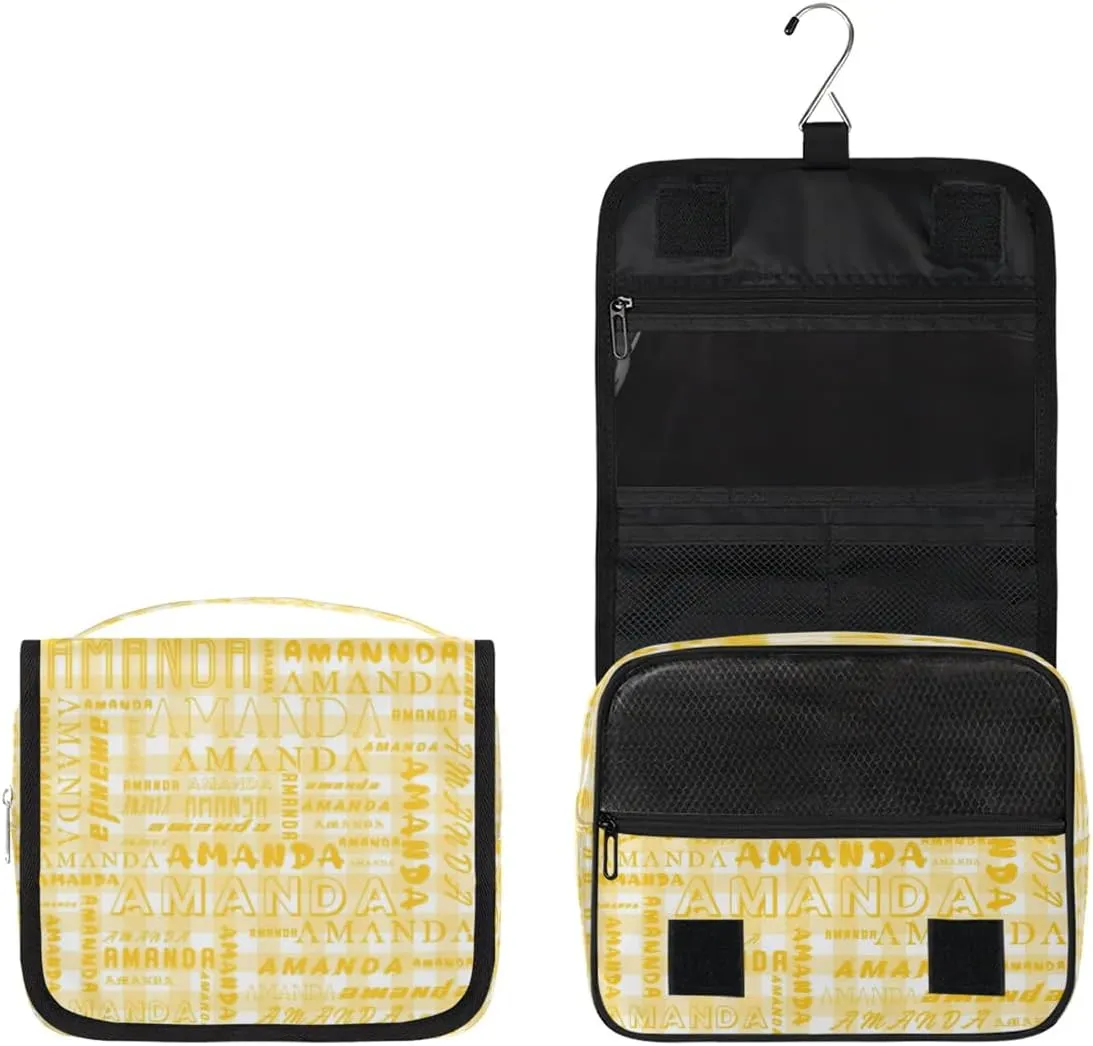 Hanging Travel Toiletry Bag Cosmetic Bag Portable Wash Bag with Hook for Bathroom Accessories Toiletries Cosmetics Amber Grid