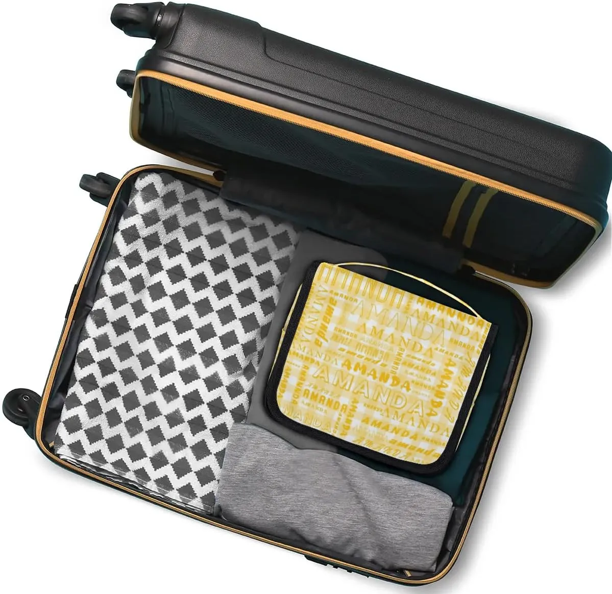 Hanging Travel Toiletry Bag Cosmetic Bag Portable Wash Bag with Hook for Bathroom Accessories Toiletries Cosmetics Amber Grid