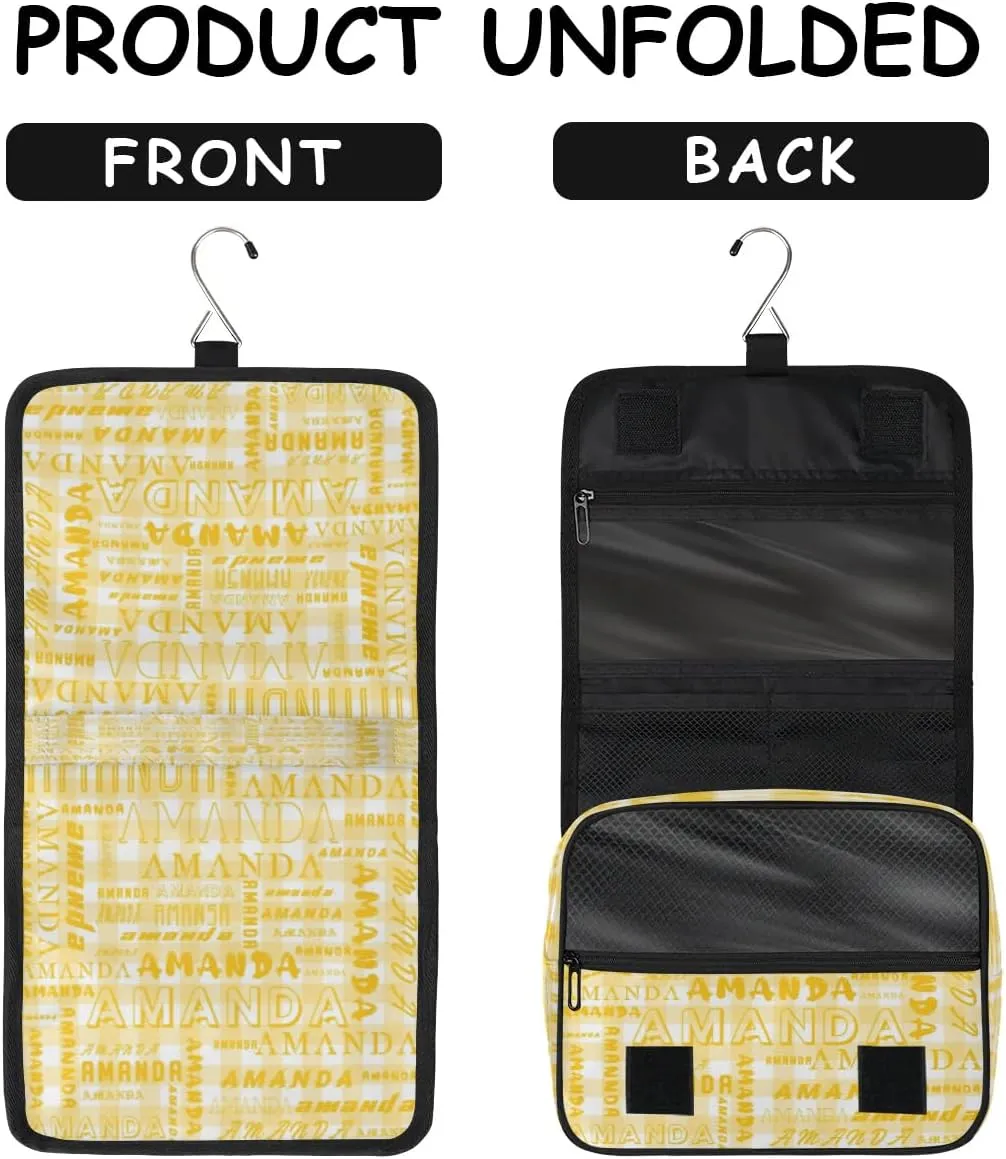 Hanging Travel Toiletry Bag Cosmetic Bag Portable Wash Bag with Hook for Bathroom Accessories Toiletries Cosmetics Amber Grid