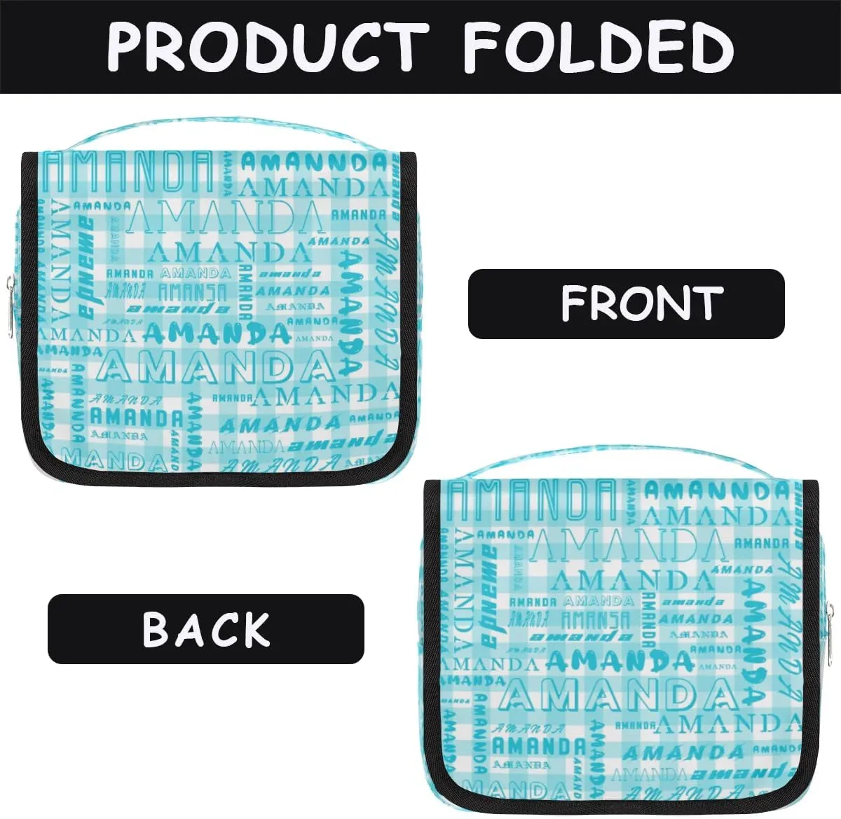 Hanging Travel Toiletry Bag Cosmetic Bag Portable Wash Bag with Hook for Bathroom Accessories Toiletries Cosmetics Cyan Grid