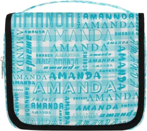 Hanging Travel Toiletry Bag Cosmetic Bag Portable Wash Bag with Hook for Bathroom Accessories Toiletries Cosmetics Cyan Grid