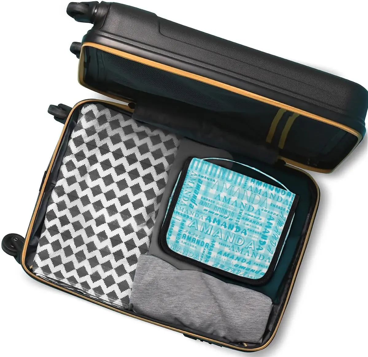 Hanging Travel Toiletry Bag Cosmetic Bag Portable Wash Bag with Hook for Bathroom Accessories Toiletries Cosmetics Cyan Grid