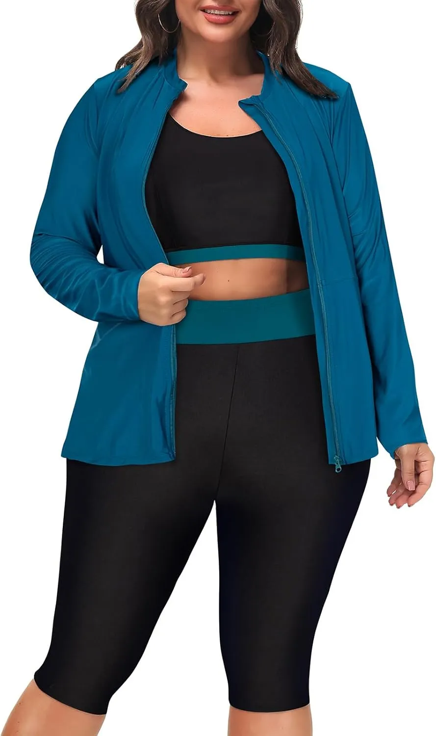 Hanna Nikole Women 3 Pieces Plus Size Rash Guard Swimwear Sun Protection Surfing Bathing Suits Long Sleeve Swimsuits