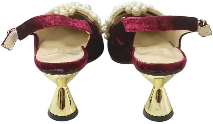 HBJWOV Elegant Pearl accessories High heels Pointed wine glass with suede bundle pocket Pearl metal frame bucket bag