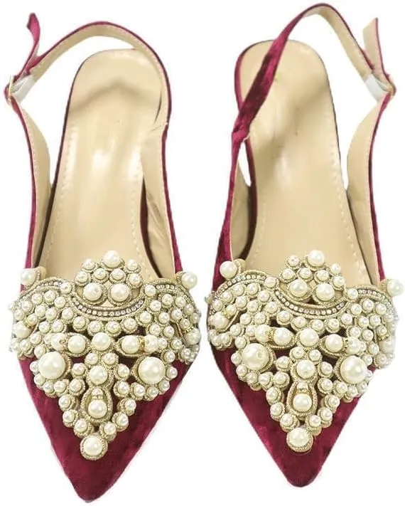 HBJWOV Elegant Pearl accessories High heels Pointed wine glass with suede bundle pocket Pearl metal frame bucket bag