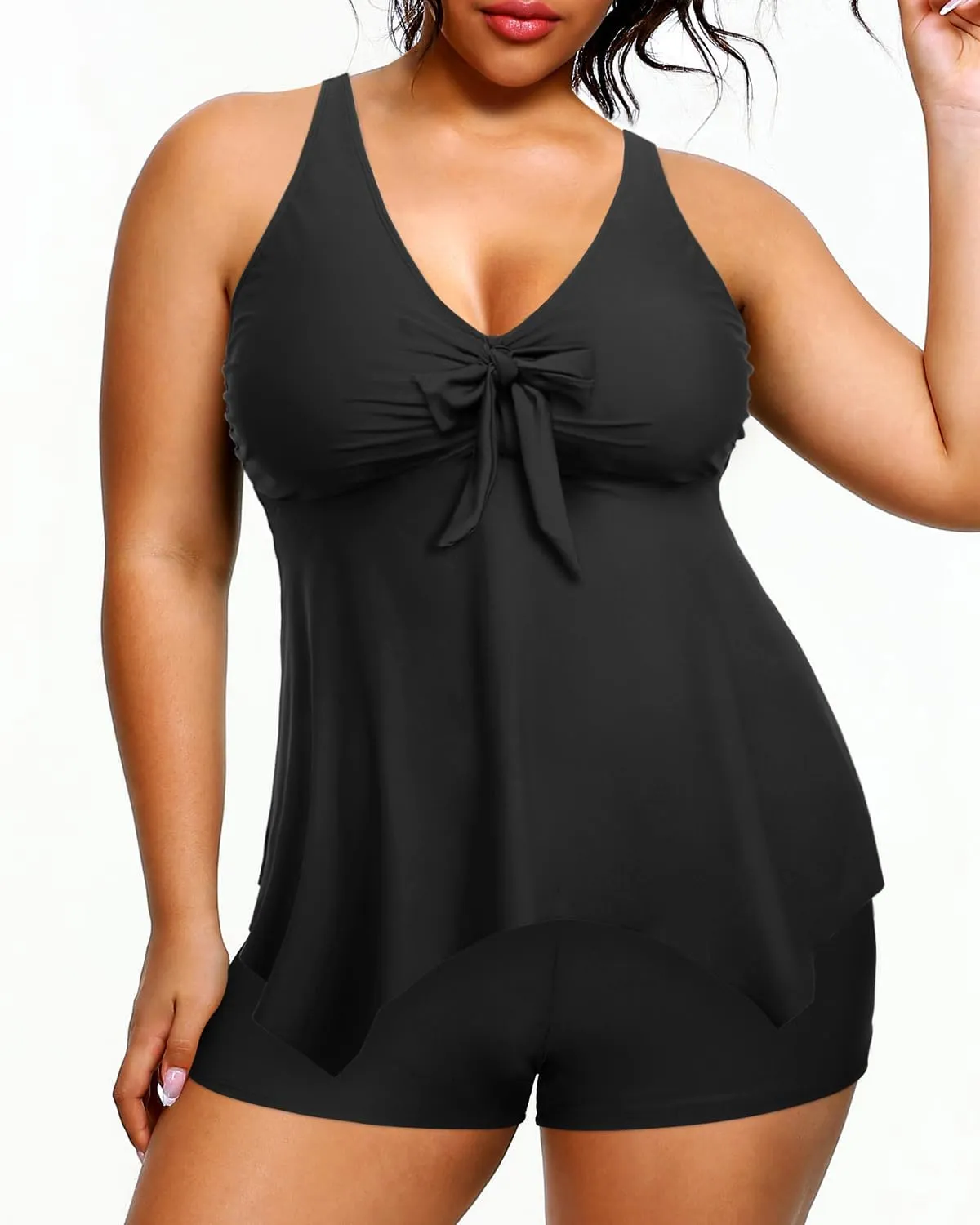 Holipick 2 Piece Plus Size Swimsuits for Women Tankini Bathing Suit Swimwear Tummy Control Flowy Tops and Boyshorts Modest