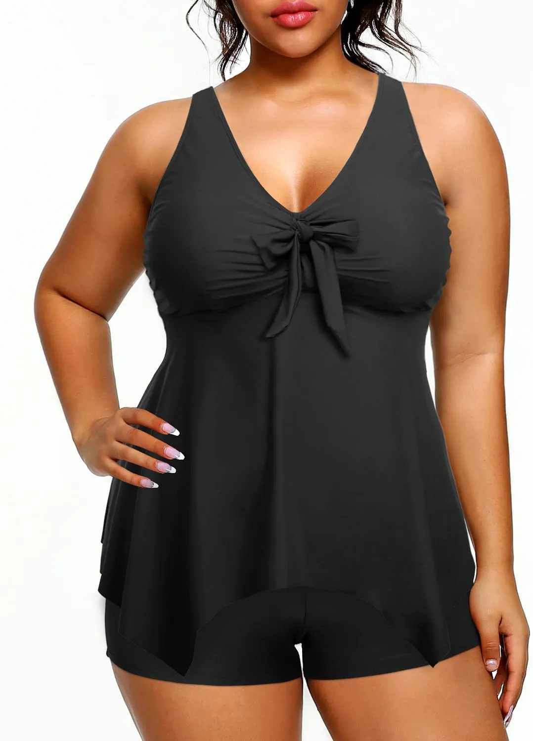 Holipick 2 Piece Plus Size Swimsuits for Women Tankini Bathing Suit Swimwear Tummy Control Flowy Tops and Boyshorts Modest