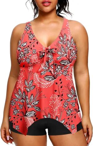 Holipick 2 Piece Plus Size Swimsuits for Women Tankini Bathing Suit Swimwear Tummy Control Flowy Tops and Boyshorts Modest