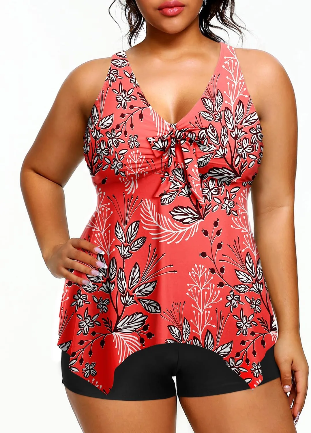 Holipick 2 Piece Plus Size Swimsuits for Women Tankini Bathing Suit Swimwear Tummy Control Flowy Tops and Boyshorts Modest