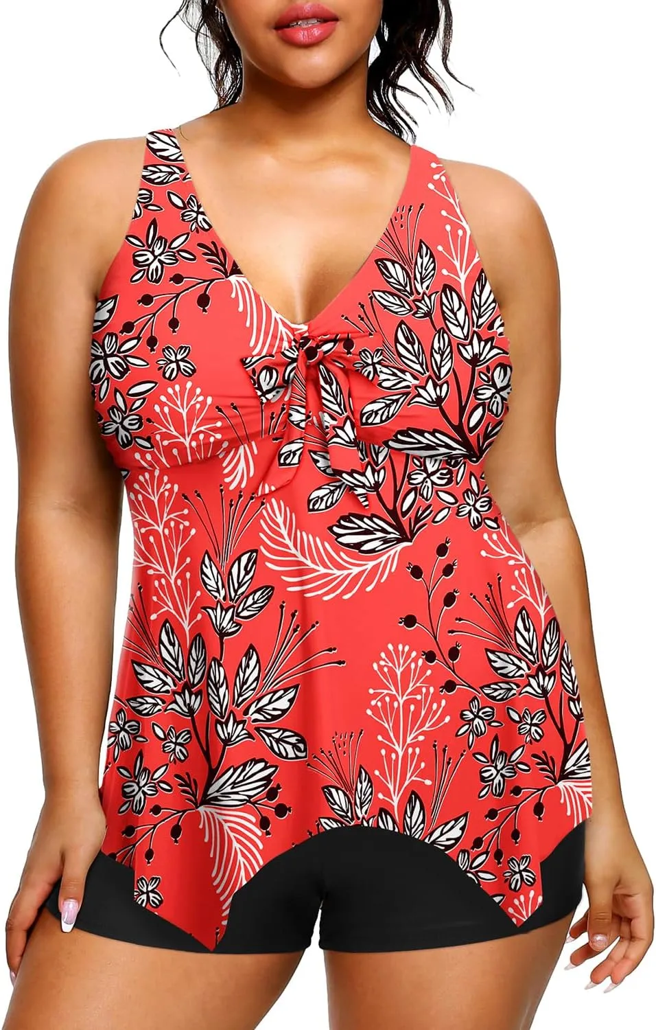 Holipick 2 Piece Plus Size Swimsuits for Women Tankini Bathing Suit Swimwear Tummy Control Flowy Tops and Boyshorts Modest