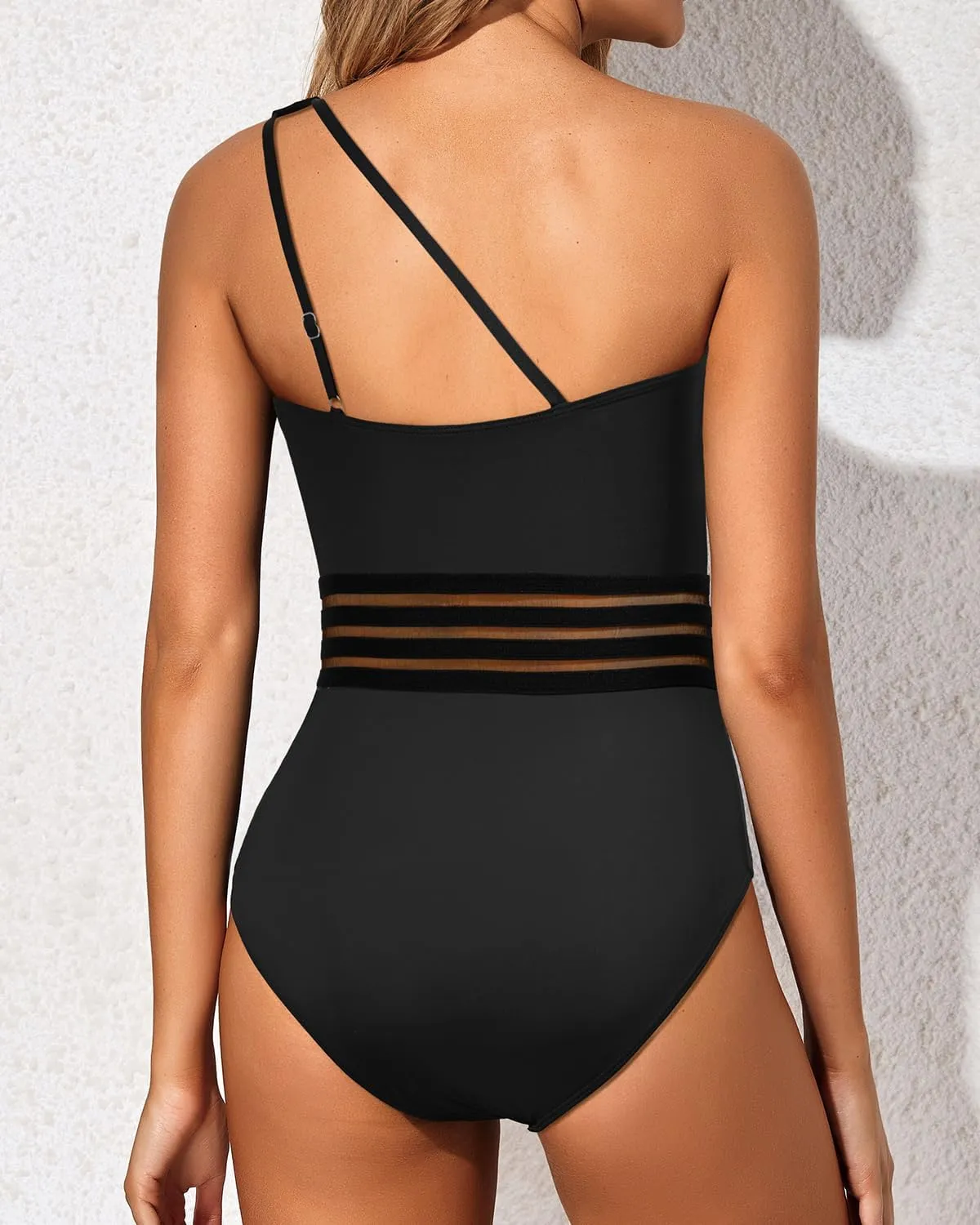 Holipick One Shoulder One Piece Swimsuit for Women Tummy Control Bathing Suits Modest Full Coverage Keyhole Swimwear