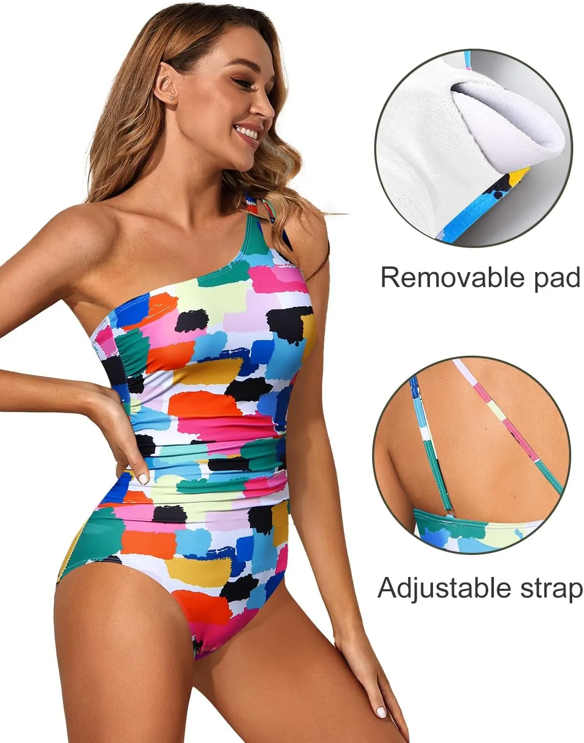 Holipick One Shoulder One Piece Swimsuit for Women Tummy Control Bathing Suits Modest Full Coverage Keyhole Swimwear