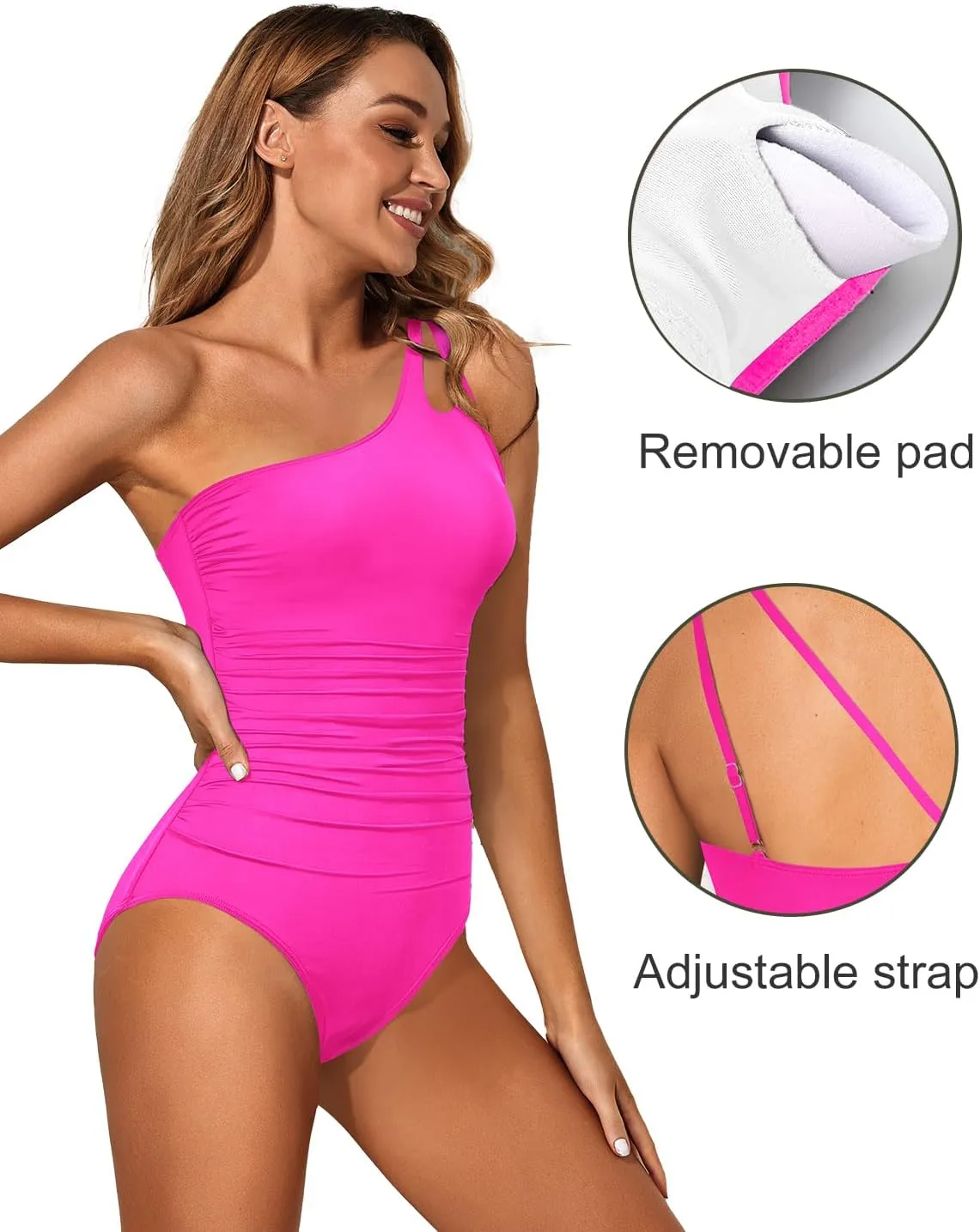 Holipick One Shoulder One Piece Swimsuit for Women Tummy Control Bathing Suits Modest Full Coverage Keyhole Swimwear