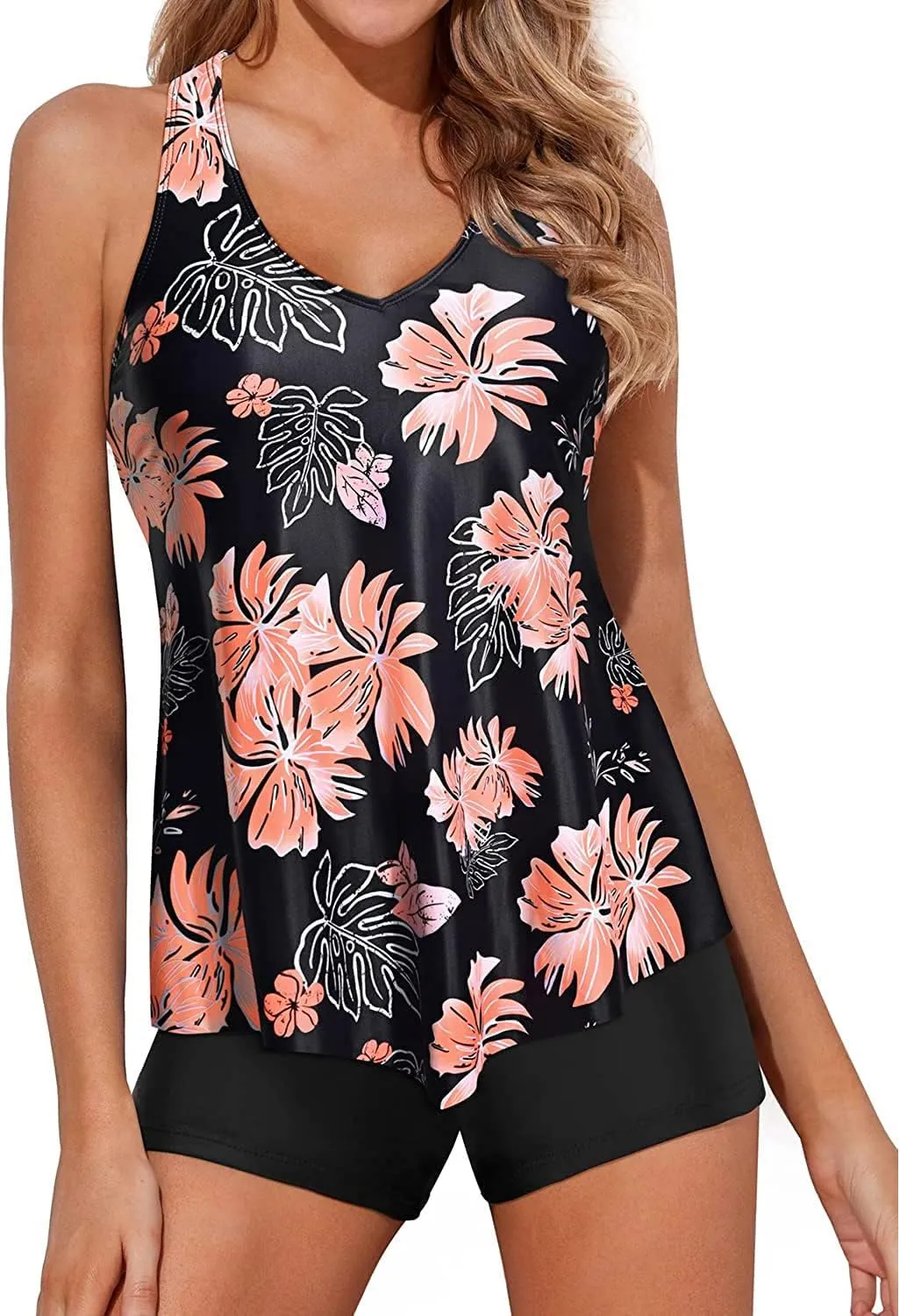 Holipick Two Piece Tankini Swimsuits for Women Tummy Control Bathing Suits Flowy Swim Tank Top with Boy Shorts