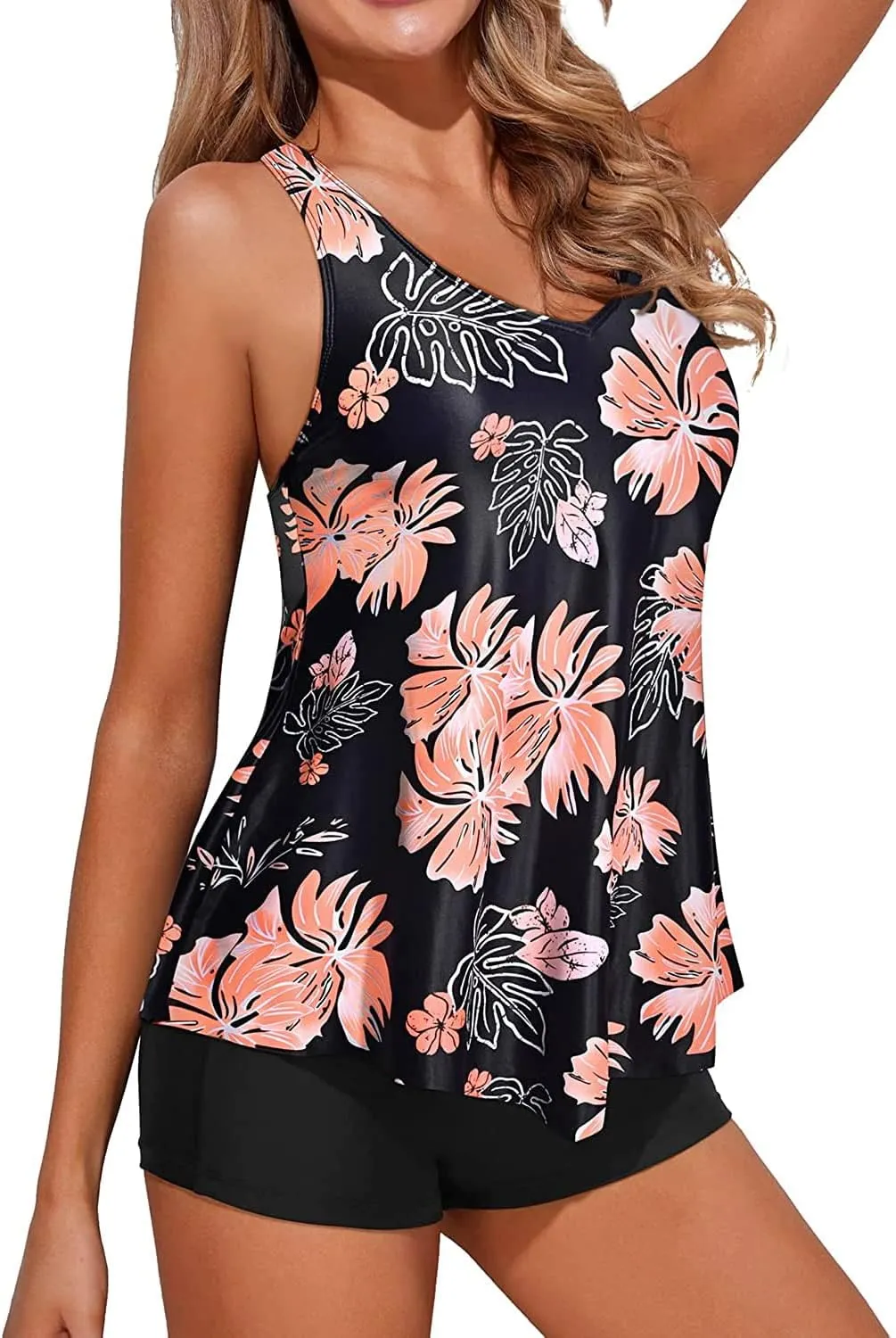Holipick Two Piece Tankini Swimsuits for Women Tummy Control Bathing Suits Flowy Swim Tank Top with Boy Shorts