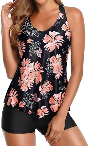 Holipick Two Piece Tankini Swimsuits for Women Tummy Control Bathing Suits Flowy Swim Tank Top with Boy Shorts