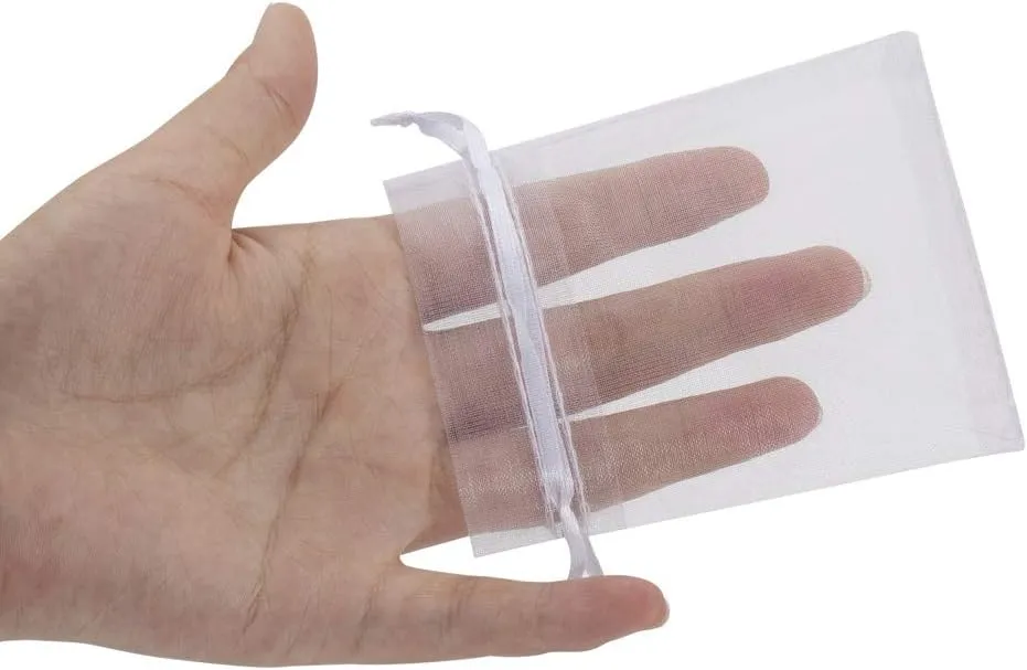 HRX Package 100pcs White Organza Jewelry Bags Drawstring 3 x 4 inch, Little Mesh Gift Pouches Mini Candy Bags for Small Presents Jewelry Earrings