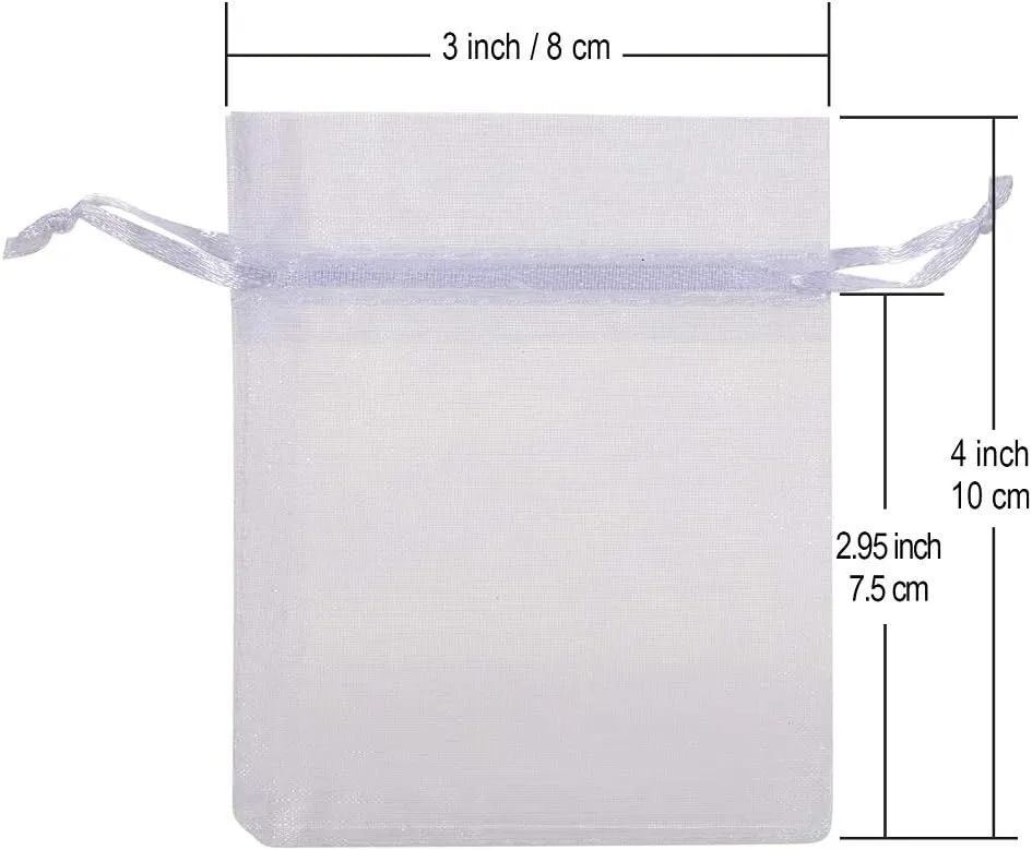 HRX Package 100pcs White Organza Jewelry Bags Drawstring 3 x 4 inch, Little Mesh Gift Pouches Mini Candy Bags for Small Presents Jewelry Earrings