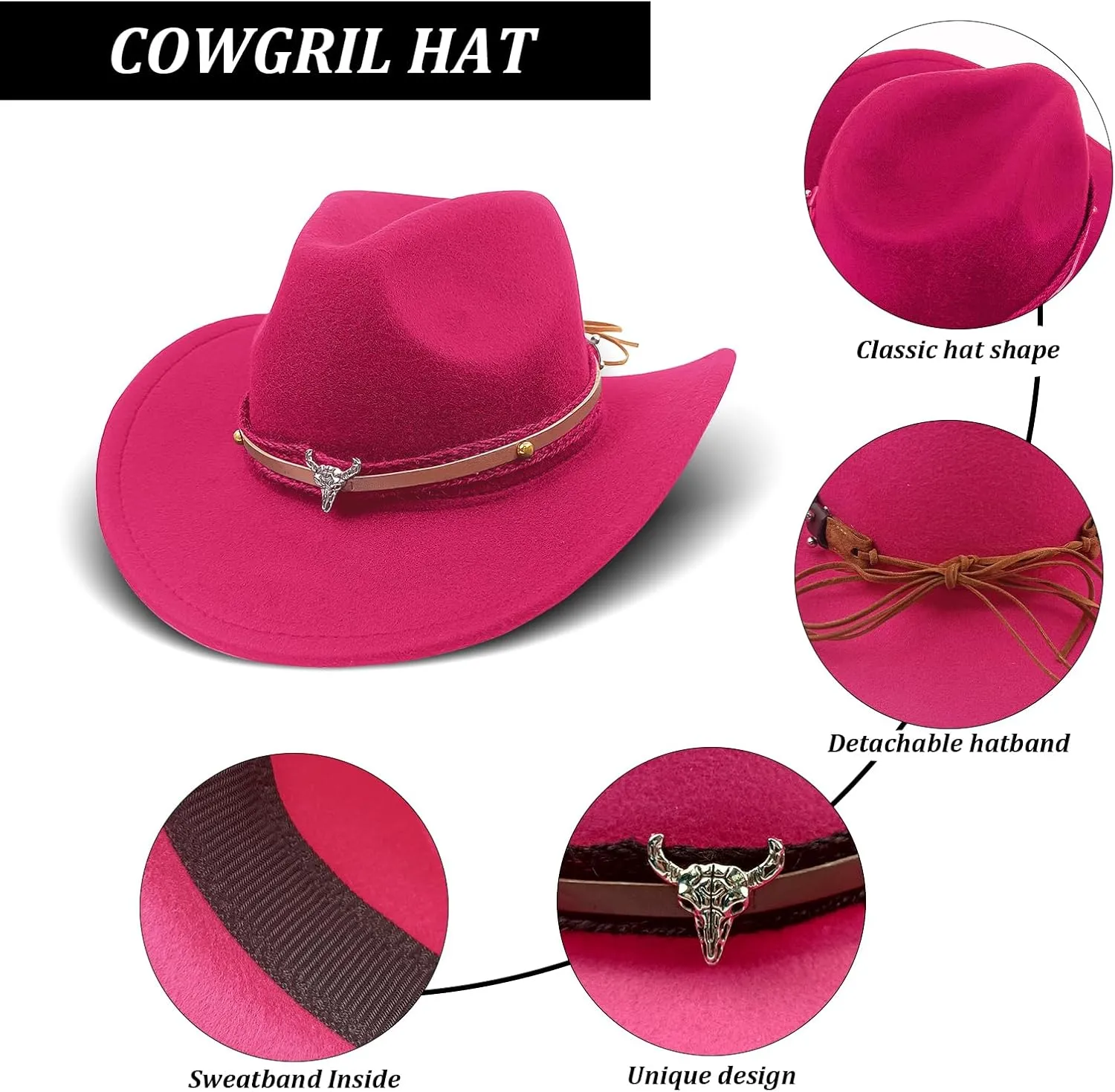 HyperFun Cowgirl Outfits for Women Western Costume Accessories Cowboy Hat Tassels Fringe Vest Earring Hippie Glasses Bandana