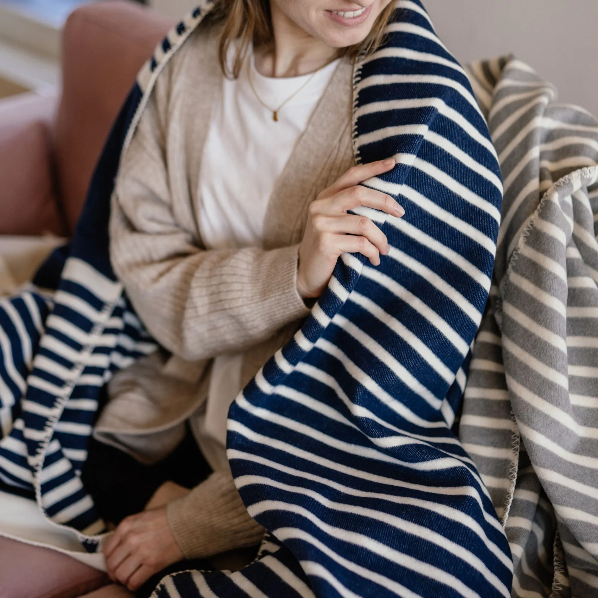 Ibena Ibiza Stripe Luxury Blanket - Navy