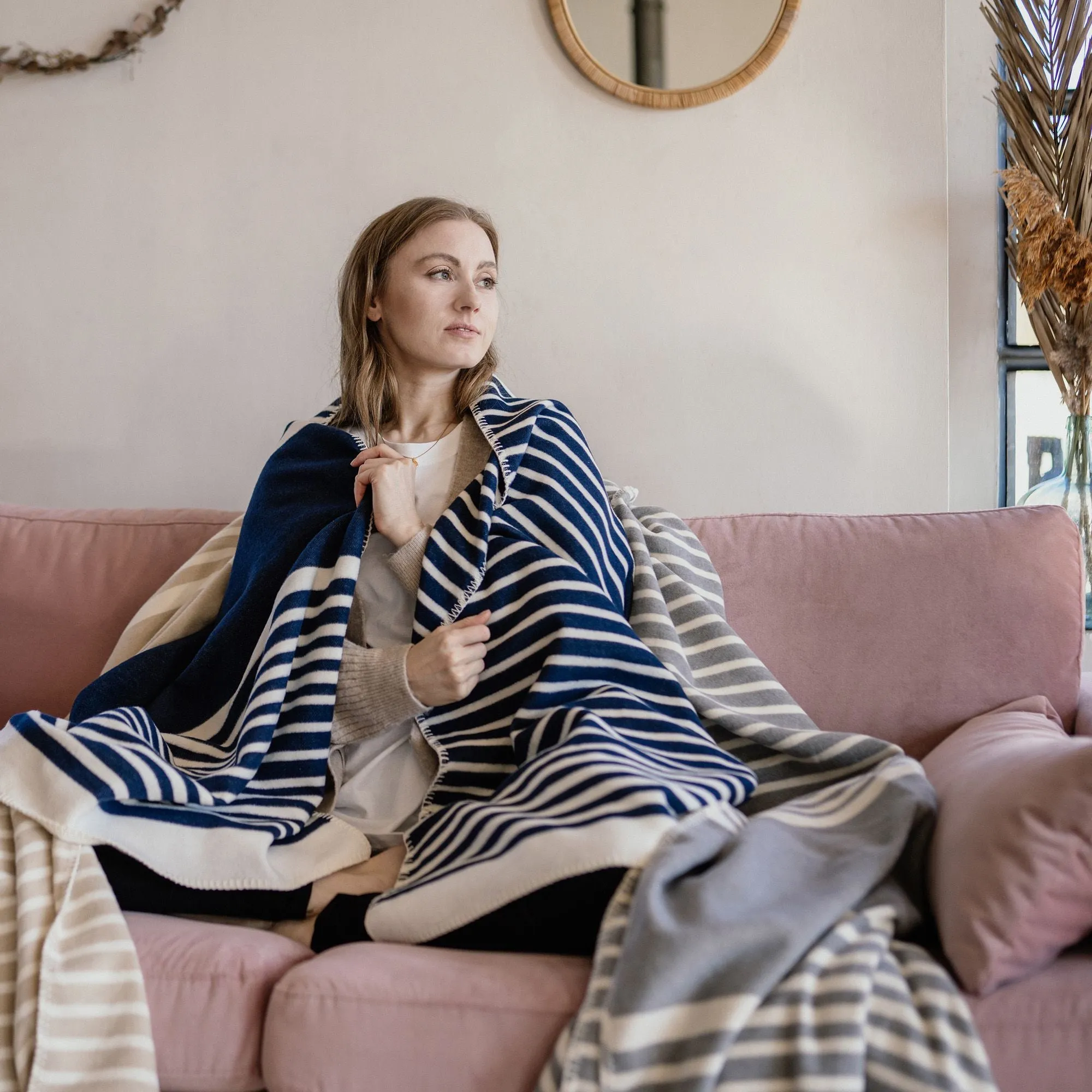 Ibena Ibiza Stripe Luxury Blanket - Navy
