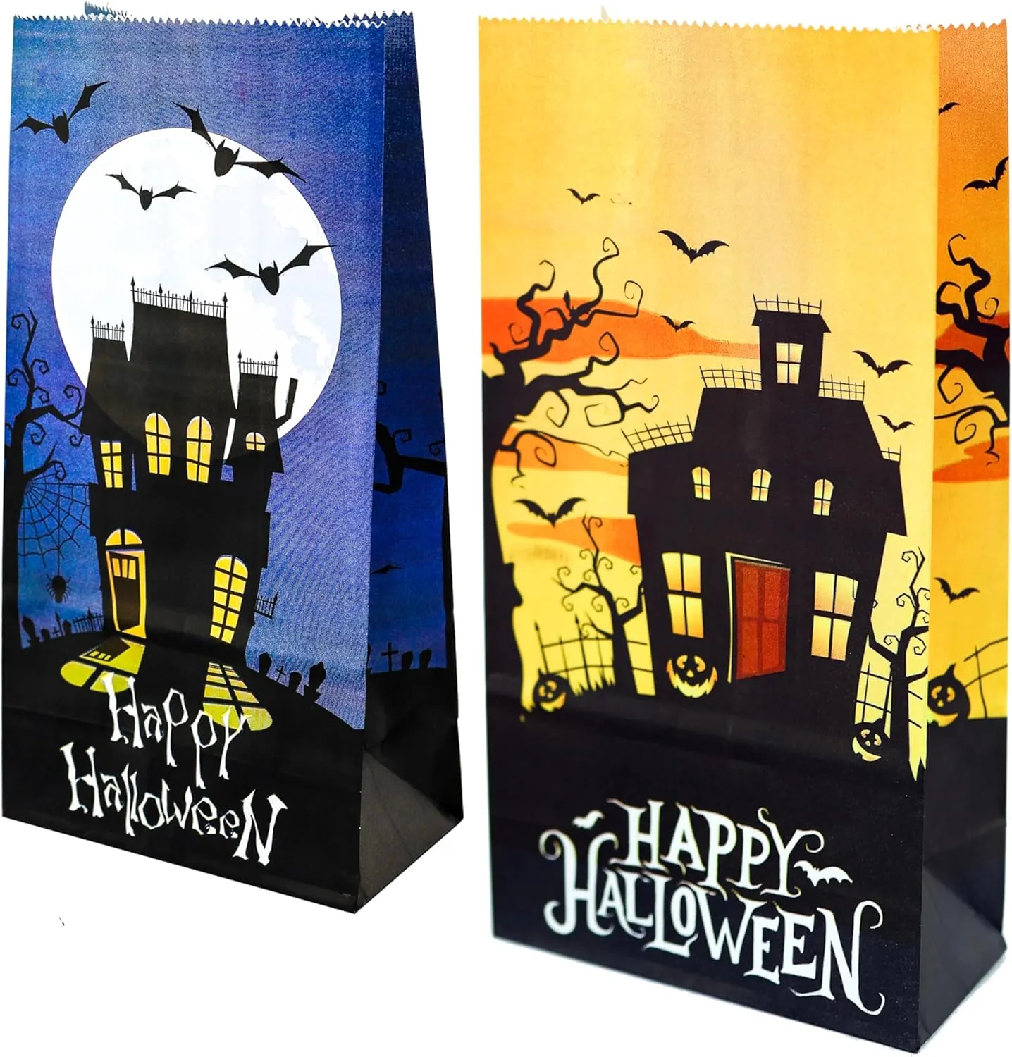 Iconikal Halloween Treat Paper Bags, 40-Pack 2 Designs Trick or Treat Party Favor Goodie Snack Sacks Candy, Popcorn, Gifts, Cookies