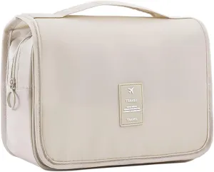 IMCUZUR Hanging Travel Toiletry Bag for Women, Water-resistant Makeup Bag Cosmetic Organizer for Traveling Accessories Toiletries (Beige)