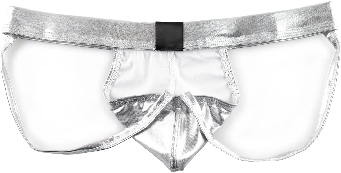 JEsilunmaMY Men's Butt-Flaunting Jockstrap Patent Leather U Convex Pouch Thongs Lingerie Backless Athletic Supporter Panties