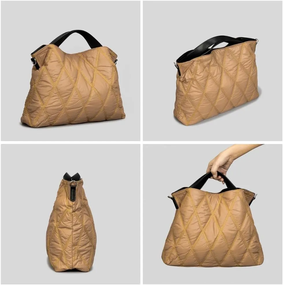 JHTPSLR Large Puffer Tote Bag for Women Quilted Puffer Handbags Puffy Tote Bags Shoulder Bags Trendy Bags 2025