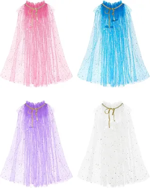 Jiuguva 4 Pcs Princess Cape Girls Princess Cloak Accessories for Little Girls Blue Cape for Kids Cosplay Party