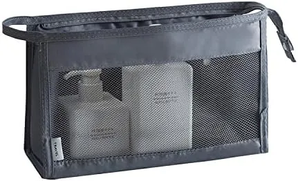 JZ 2 pieces Portable Toiletry Bag,Mesh Shower Bag,hanging wash bag for travelling,Makeup Bag Mesh Sacchetto cosmetico Travel Wash Bag With Zipper for women man Girls boy -Gray