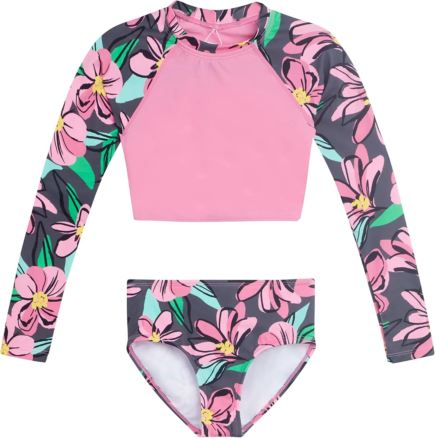 Kanu Surf Girls' Gigi Long Sleeve Rash Guard UPF 50 2-Piece Swim Set