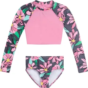 Kanu Surf Girls' Gigi Long Sleeve Rash Guard UPF 50 2-Piece Swim Set