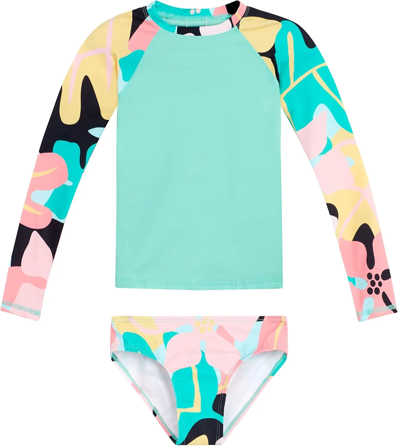 Kanu Surf Girls' Long Sleeve Rash Guard UPF 50 2-Piece Swim Set