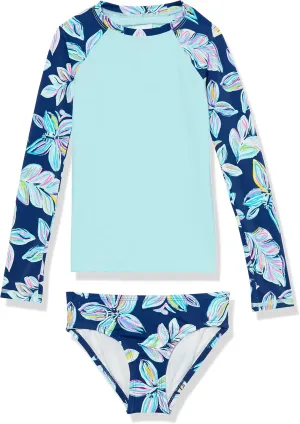 Kanu Surf Girls' Long Sleeve Rash Guard UPF 50 2-Piece Swim Set
