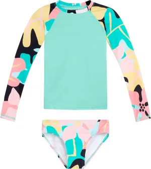 Kanu Surf Girls' Long Sleeve Rash Guard UPF 50 2-Piece Swim Set