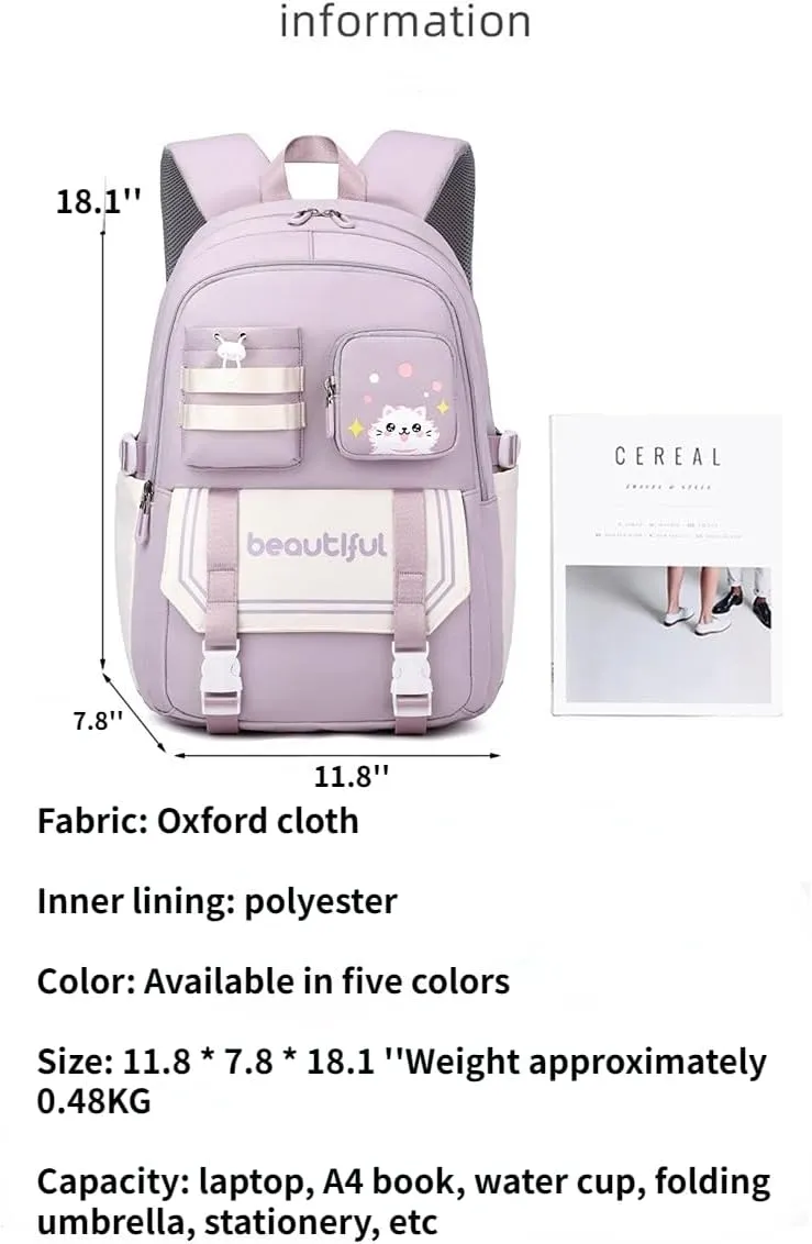 Kawaii Backpack with Cute Accessories Laptop Backpack Lightweight Waterproof Casual Rucksack for Hiking Travel Sports (A Pink)