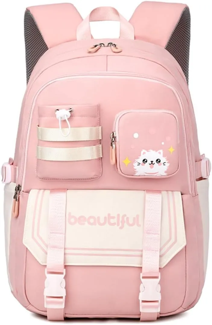 Kawaii Backpack with Cute Accessories Laptop Backpack Lightweight Waterproof Casual Rucksack for Hiking Travel Sports (A Pink)