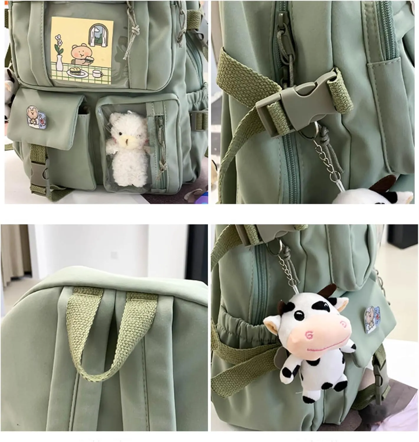 Kawaii Backpack with Cute Accessories Pin Pendant Travel Laptop Bag Large Outdoor Waterproof Casual Daypack Women (Blue)