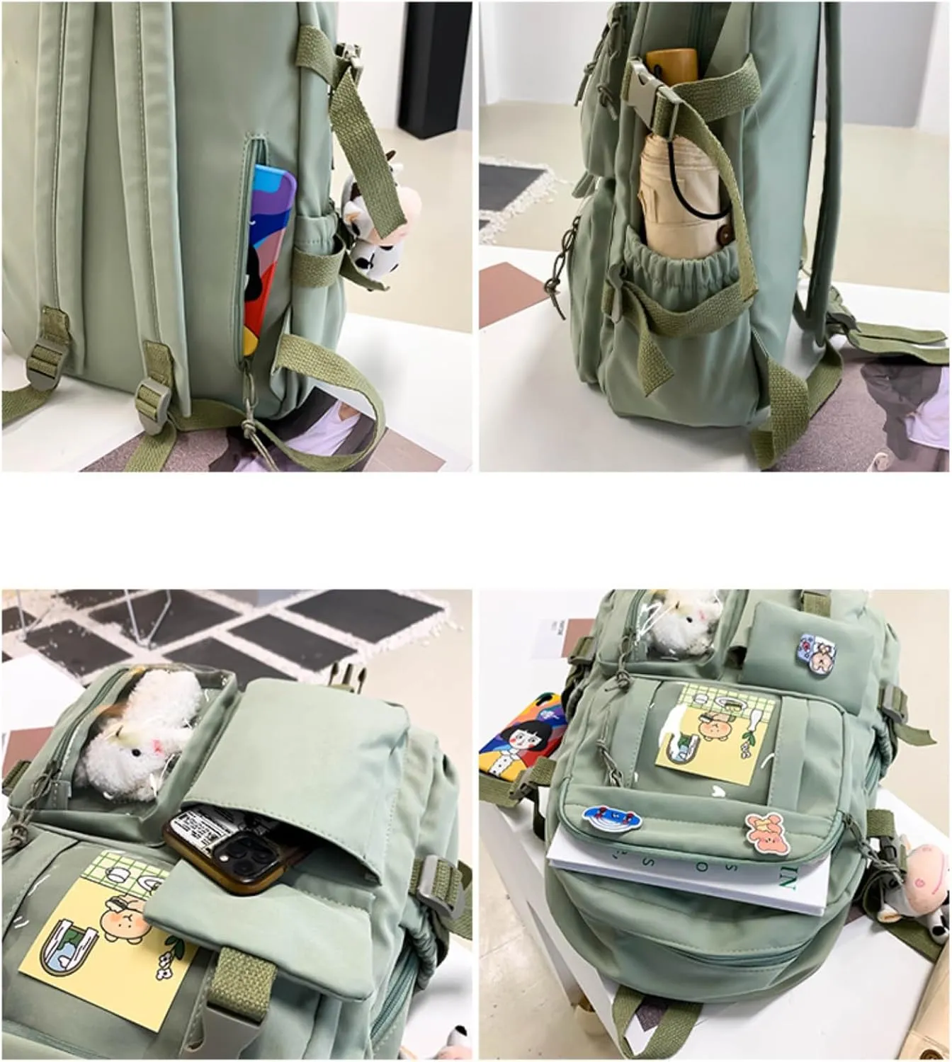 Kawaii Backpack with Cute Accessories Pin Pendant Travel Laptop Bag Large Outdoor Waterproof Casual Daypack Women (Blue)