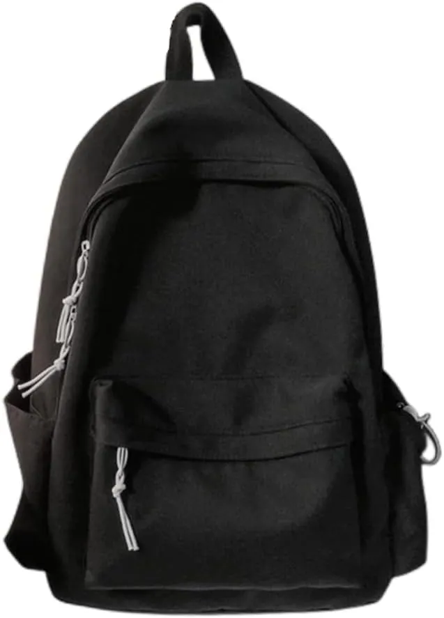 Kawaii Cute Aesthetic School Laptop Backpack with Accessories Plush Pendant for Teen Girls (Black, without Mr. Rabbit)