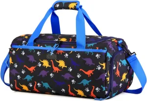 Kids Duffle Bag,VASCHY Travel Bag for Boys Water Resistant Overnight Duffle Gym Sport Dance Bags with Shoes Compartment Dry and Wet Pocket Carry On Weekender Bag Blue Dinosaur