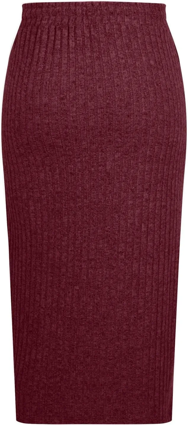 Knit Work Skirt for Women Summer Breathable Stretchy Drawstring Casual Midi High Waisted Bodycon Skirt Outfit