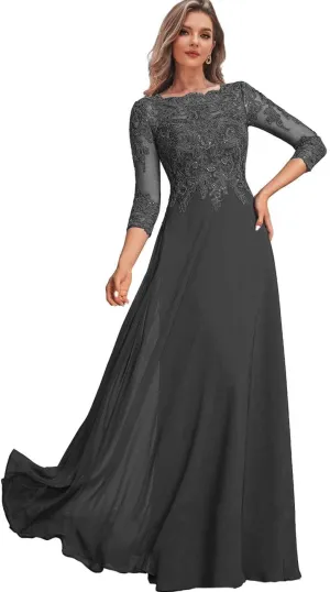 Lace Appliques Mother of The Bride Dresses with Sleeves Corset Long Formal Dress for Women