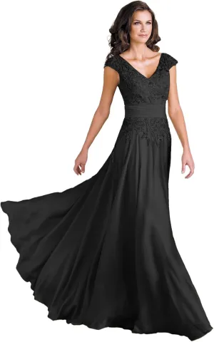 Laces Mother of Bride Dress for Women V-Neck Chiffon Long Formal Evening Party Dress ZS19