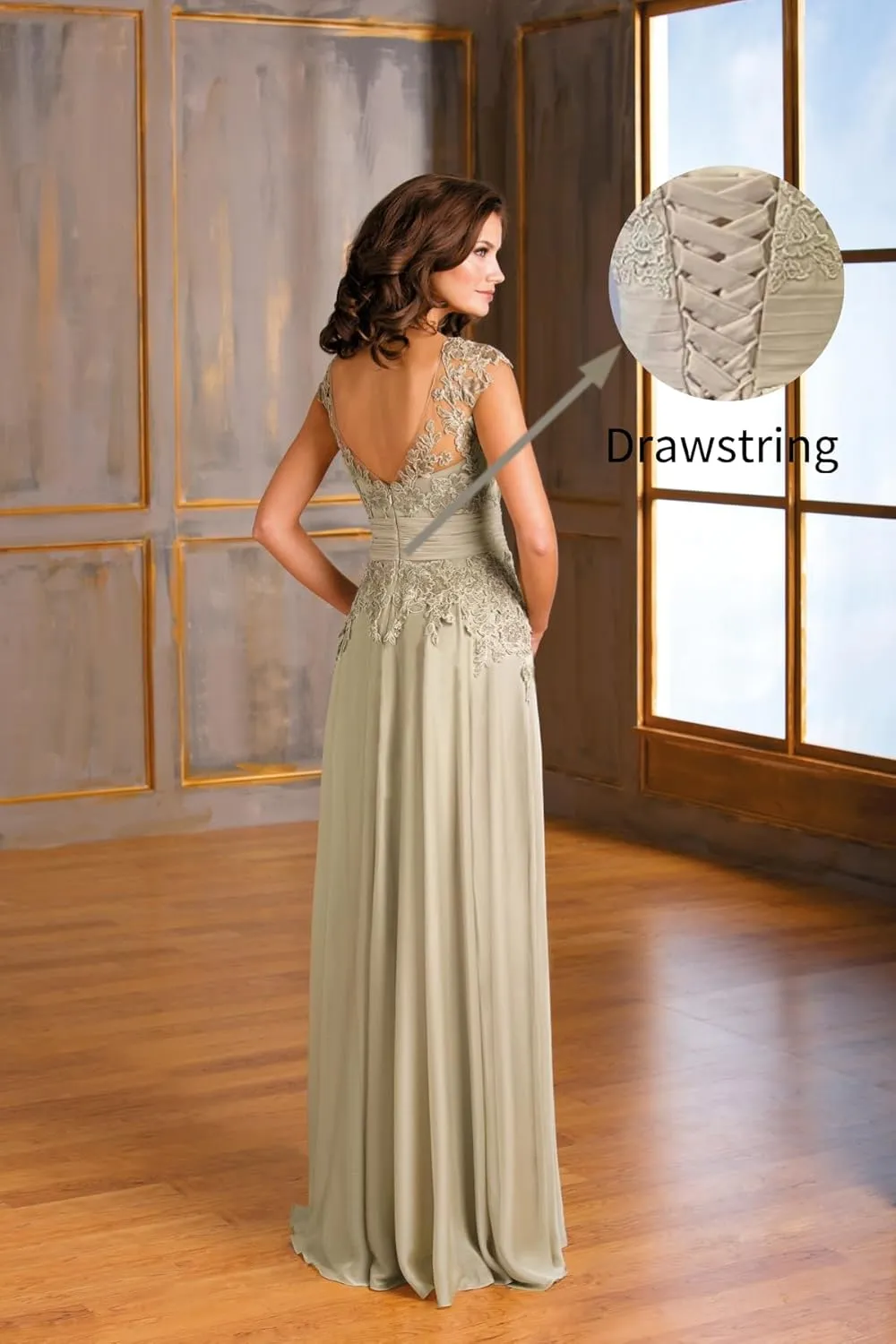 Laces Mother of Bride Dress for Women V-Neck Chiffon Long Formal Evening Party Dress ZS19