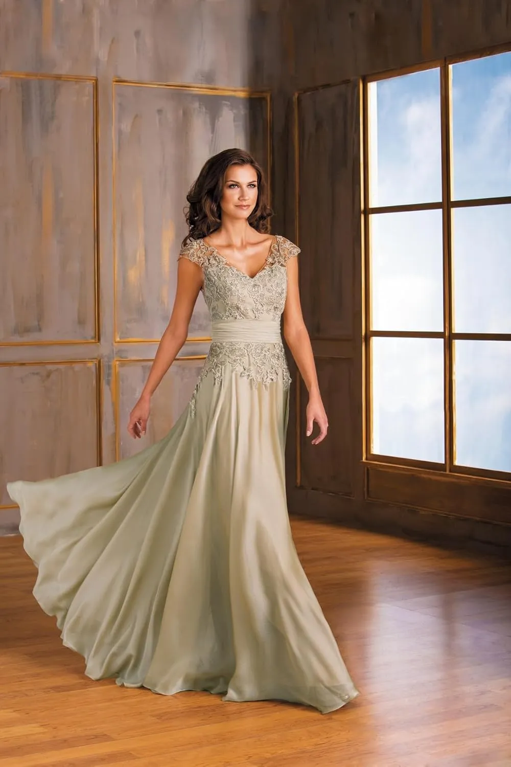 Laces Mother of Bride Dress for Women V-Neck Chiffon Long Formal Evening Party Dress ZS19