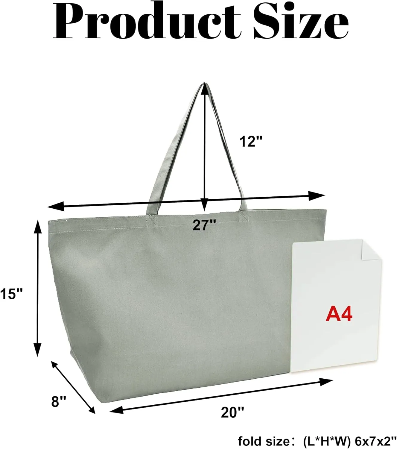 Large Canvas Tote Bag - Reusable Grocery Bag Foldable Heavy Duty Shopping Bag for DIY Art Crafts Painting Embroidery