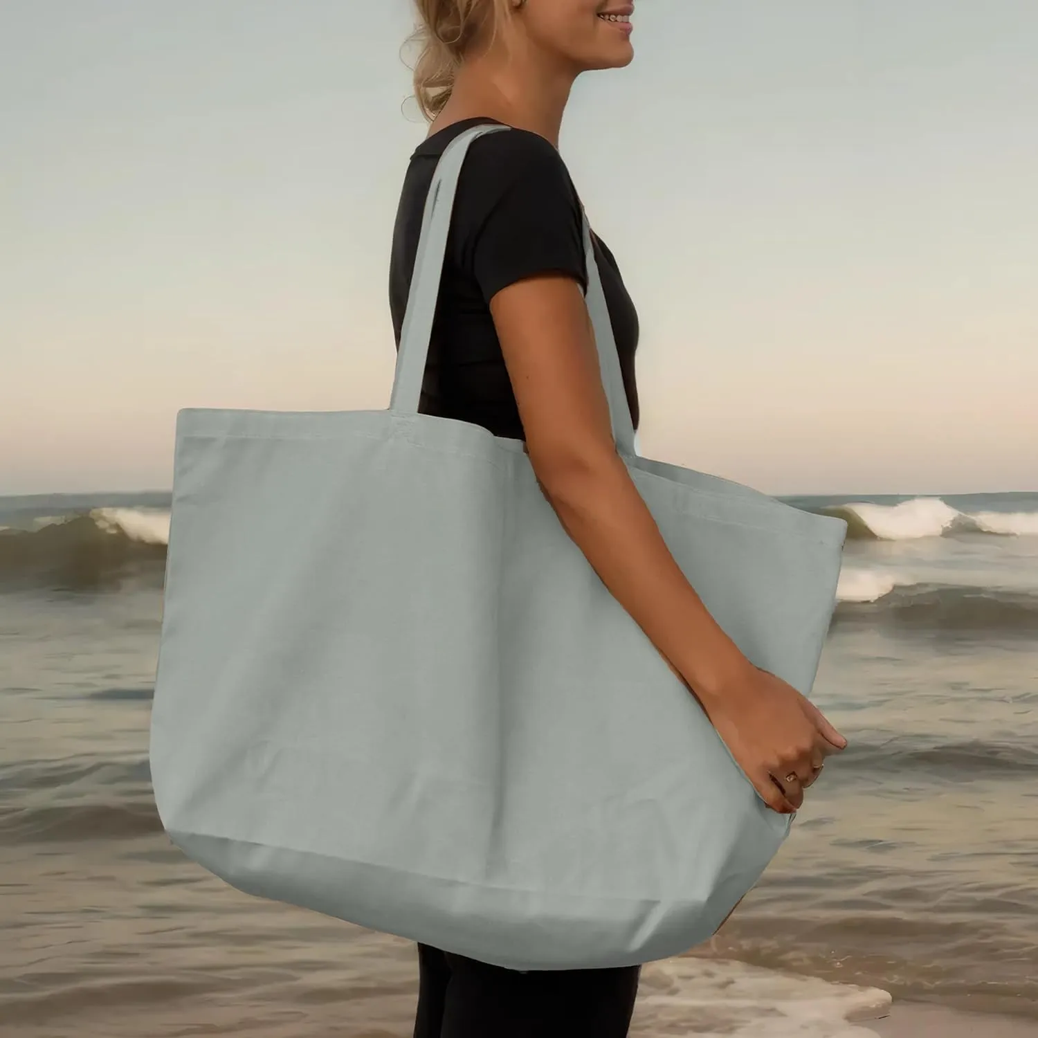 Large Canvas Tote Bag - Reusable Grocery Bag Foldable Heavy Duty Shopping Bag for DIY Art Crafts Painting Embroidery