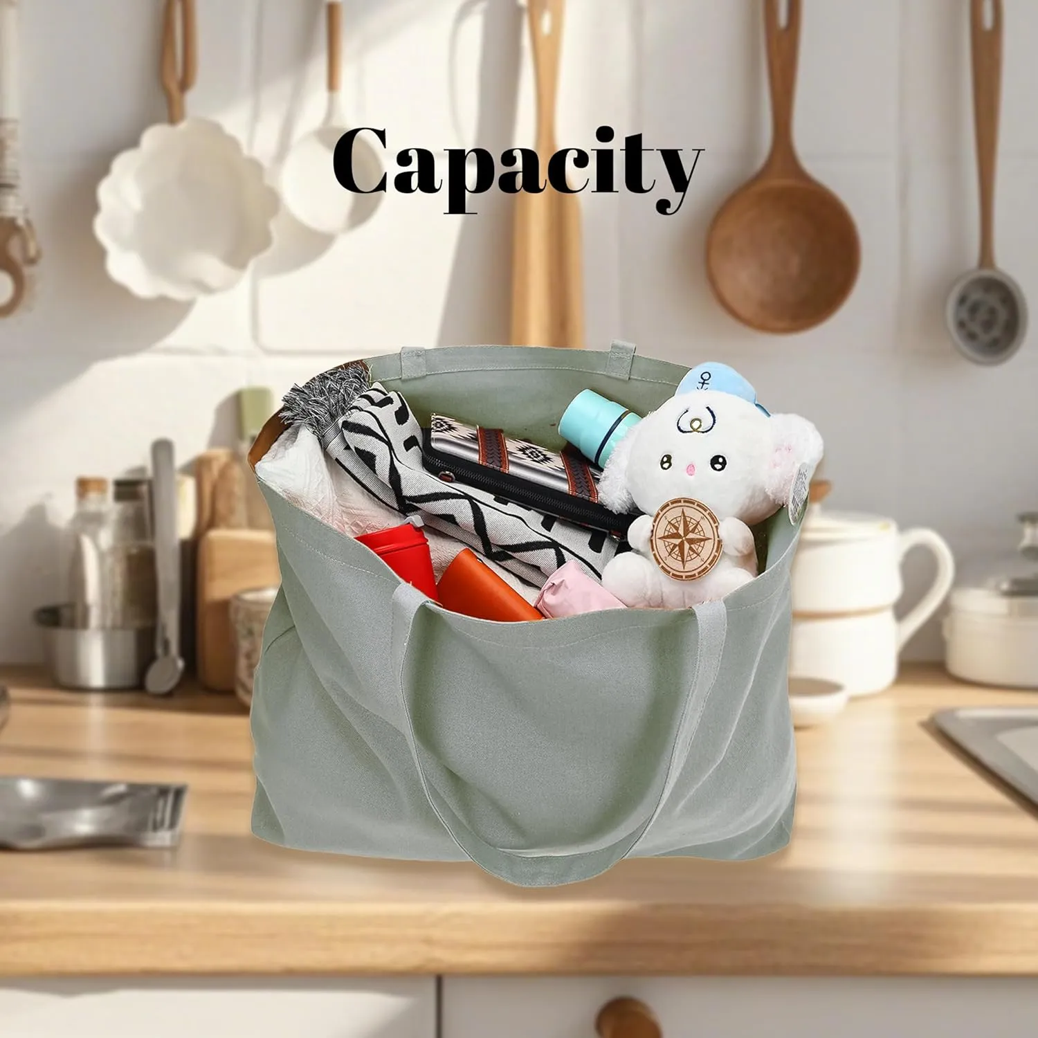 Large Canvas Tote Bag - Reusable Grocery Bag Foldable Heavy Duty Shopping Bag for DIY Art Crafts Painting Embroidery